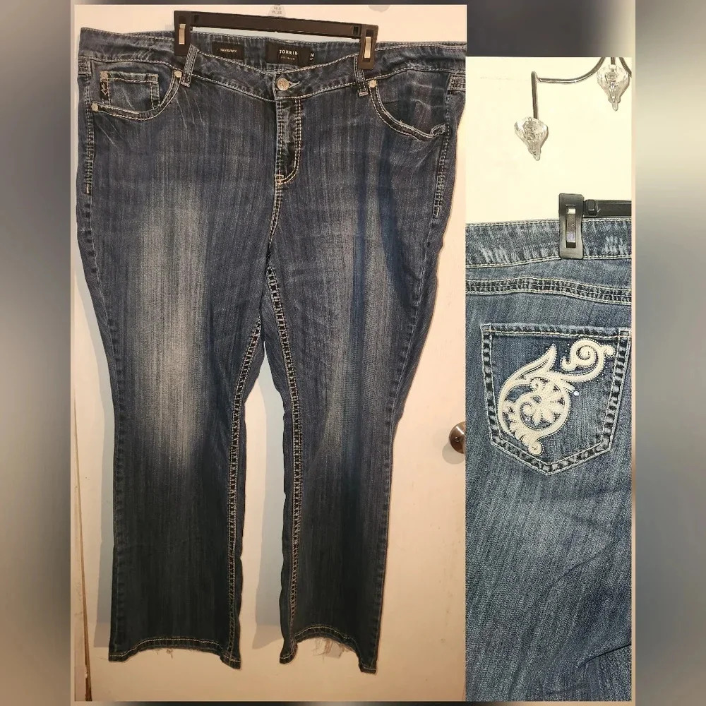 Torrid premium relaxed boot jeans denim pocket detail embroidery 24